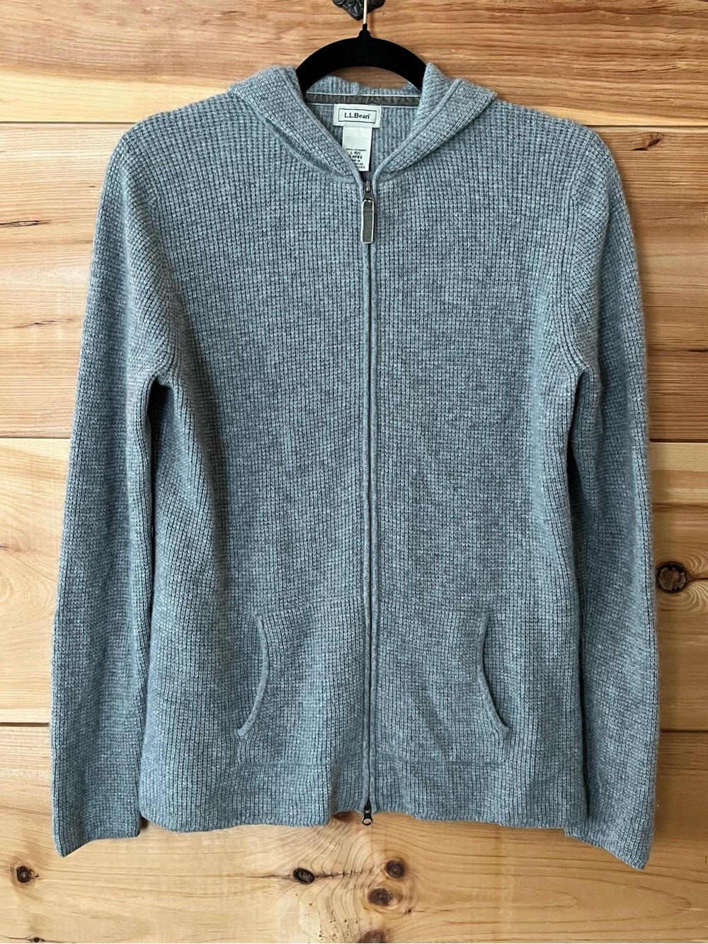 L.L.Bean Light Gray 100% Cashmere Hooded Zip Sweater Quiet Luxury Cabincore Soft